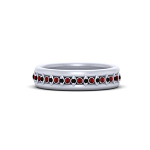 Red Black Gemstone Wedding Band Women's Promise Ring for Her 925 Sterling Silver - Picture 1 of 7