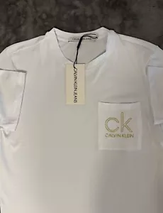 T-shirt Calvin Klein authentique Blanc logo doré, Men White T Shirt S, M, XL - Imagen 1 de 8