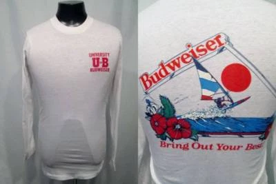 Heavy Screen Stars 80s Budweiser University U of B Long Sleeve T Shirt Vintage S - image 1 of 4