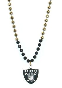 Las Vegas Raiders Mardi Gras Beads Necklace w/ Team Logo - NFL Football