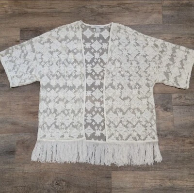 Forever 21 当代透明花卉和服披肩刺绣象牙色 M 码  — 第 1/4 张图片