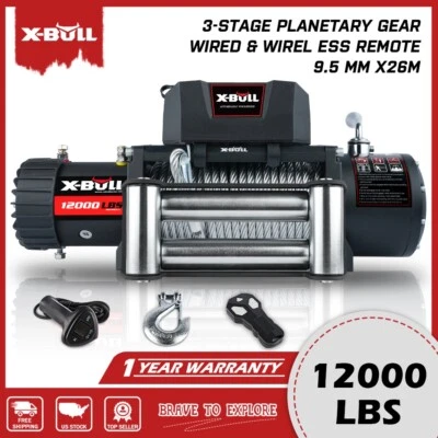 X-BULL Electric Winch 12V 12000LBS Steel Cable Towing Truck Off-Road 4x4 Foto 1 de 4