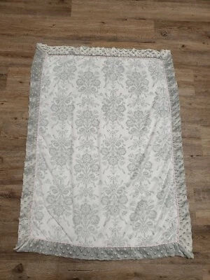 Laura Ashley Baby Blanket Gray White Pink Floral Flower Bouquet Minky Dot #6 - Image 1 of 4