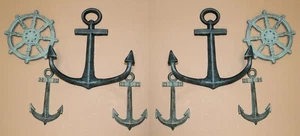 Maritime Decor Christmas Gift Cast Iron Helm Anchor Set, Coastal Fishing 8 pcs - Picture 1 of 12