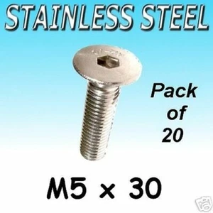 Stainless Steel COUNTERSUNK Bolts M5 x 30 boat etc 20pk - Picture 1 of 1