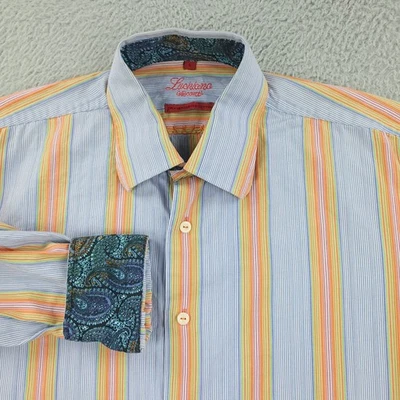 Luciano Visconti Shirt Mens Large Multicolor Striped 2 Ply Cotton Paisley Cuff — 第 1/4 张图片