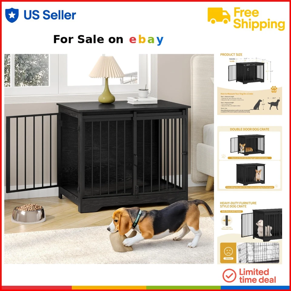 Dog Crate Wooden Furniture 31.9 Inches Barn Door Chewproof Escape-Proof - Image 1 of 4