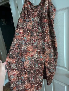 Shein Curve Brown Tank Side Slit Floral Print Dress Womens Size 1XL - Picture 1 of 3