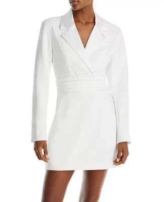 NEW AQUA White RILEY BLAZER Tuxedo CREPE Satin Lapel WEDDING Bridal MINI DRESS - Image 1 of 4
