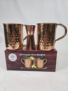 Juego de 2 tazas Moscow Mule 100 % cobre puro martilladas con jigger de cobre sin cuchara - Imagen 1 de 9
