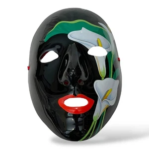Vintage 1981 Vandor Pelzman Black Lacquer Ceramic Face Mask 8" Callalily Design - Picture 1 of 6