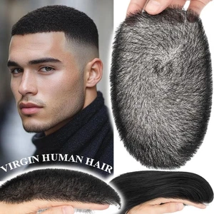 Mens Toupee Real Human Hair Piece PU Buzz Cut/Comb Back Toupees 13x18CM 15x20CM - Picture 1 of 18