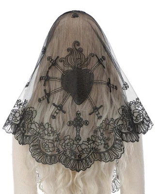 Velos de Mantilla para Iglesia Católica, Triángulo Negro Siete Dolores Sagrado Corazón... Foto 1 de 4