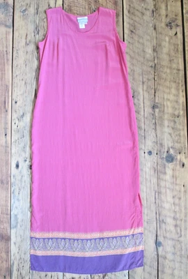 Coldwater Creek Dress Small 100% Silk Sleeveless Pencil Coral Pink Purple Long - Image 1 of 4