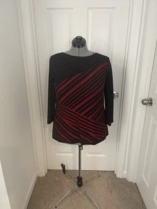 Maglione Dana Buchman donna XL rosso e nero a righe misto rayon collo alto - Foto 1 di 6