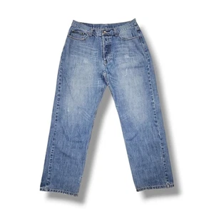 Jean azul denim vintage D Jon desgastado bordado pierna recta para hombre 34x31 - Imagen 1 de 10