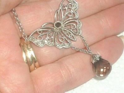 RETRO OUTSTANDING LARGE GENUINE TOPAZ BUTTERFLY PENDANT SOLID .928 SILVER - Imagem 1 de 4