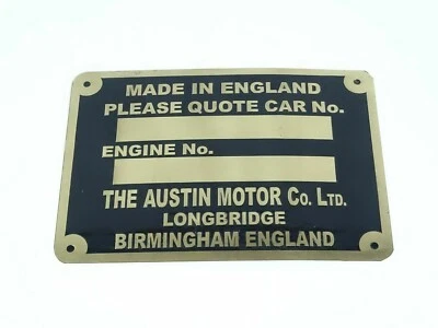 Plaque De Détail En Laiton De Voiture Vintage Austin Birmingham Angleterre - Photo 1/4