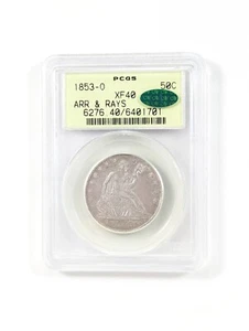 1853-O Seated Liberty Half Dollar 50C PCGS XF40 Green CAC Vintage OGH Holder - Picture 1 of 5