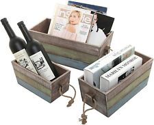 Nesting Wood Storage Crates, Wood Boxes with Rope Handles, Set of 3, Brown