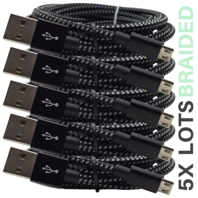 5Pack Bulk Braided 10Ft Micro USB Fast Charger Cable For Samsung Android HTC Lot - Image 1 of 4