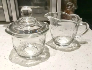 Vintage 3 pc Set Anchor Hocking Savannah Cream & Sugar Bowl w/Lid Embossed -A - Picture 1 of 6