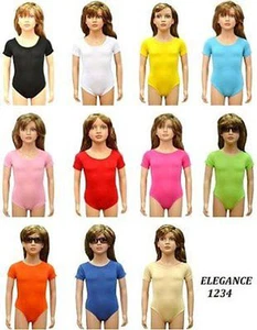 GIRL'S COTTON SHORT SLEEVE LEOTARDS DANCE/GYM/BALLET SPORT COLOUR&SIZES(3335) - Picture 1 of 17