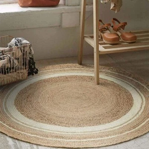 Rug Round Jute 100% Natural Jute Style Rug Reversible Braided Modern Rustic Look - Picture 1 of 12