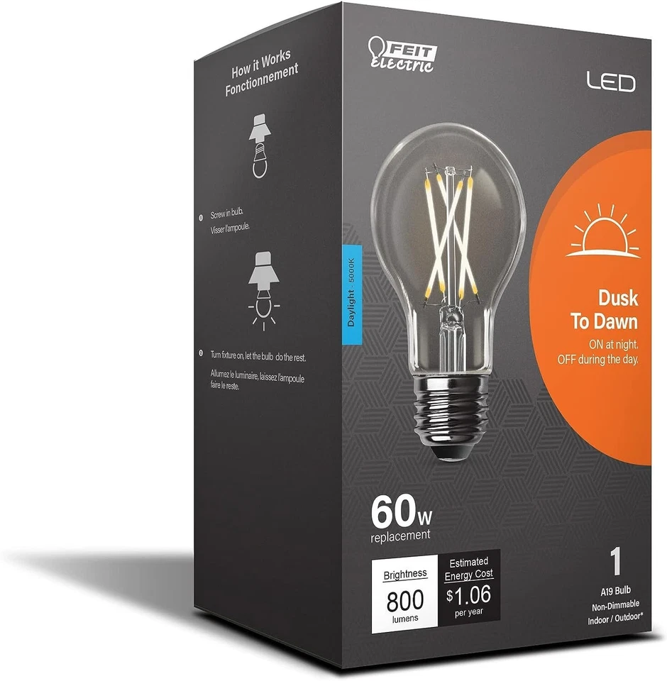 Feit A19 E26 (Medium) LED Dusk to Dawn Bulb Daylight 60 Watt Equivalence 1 pk - Image 1 of 1