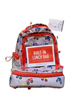 Kids 2in1 Backpack & Insulated Lunch Bag 16” Backpack & Lunch Container Gray Car - Picture 1 of 11