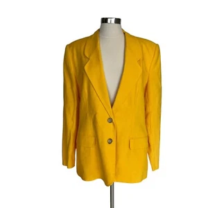 Vintage 80s 90s Talbots 100% Linen Daffodil Gold Yellow Blazer Jacket Size 14 - Picture 1 of 4