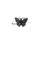 C2 Small Butterfly  BLACK English pewter emblem on a silver Tie Clip 4cm
