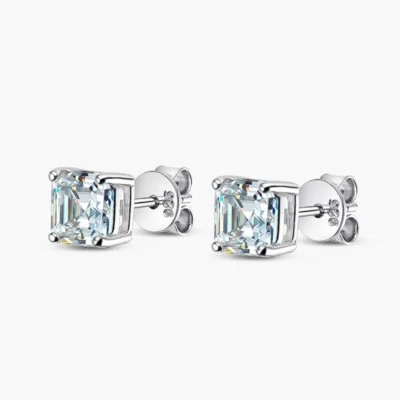 2CTTW Asscher Cut Moissanite Stud Earrings S925 Silver 18K White Gold Plated GRA - Image 1 of 4