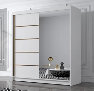 ELUKS - Flavio Modern Bedroom Sliding Door Wardrobe with Mirror Cabinet - Picture 1 of 18