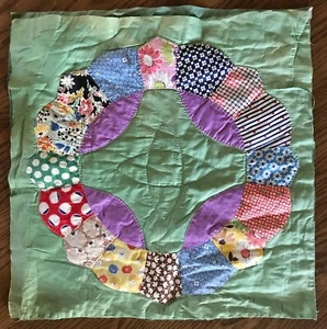 1930's Feed Sack QUILT BLOCK Square 18" x 18" Appliqué Cutter Cottage Nile Green - Picture 1 of 4