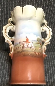 Jarrón marrón decorativo caza zorros checoslovaquia - Imagen 1 de 6