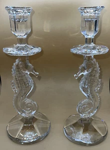 WATERFORD CRYSTAL SOCIETY OCEANIA SEAHORSE CANDLESTICK HOLDERS - 11.5” - Picture 1 of 4