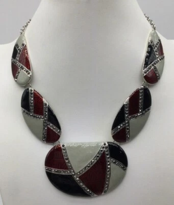 Chico’s Enamel Grey, Red, Black Crystal Necklace NEW￼ - Image 1 of 3