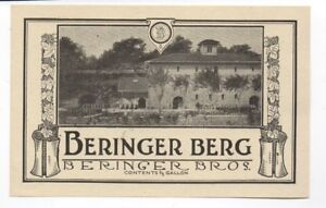 1910 Berg Wine Label Los Hermanos Vineyards Beringer Bros St Helena CA