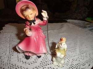 Vintage Porcelain Lady Rose Dress with Poodle on Chain Leash Figurine - Picture 1 of 12