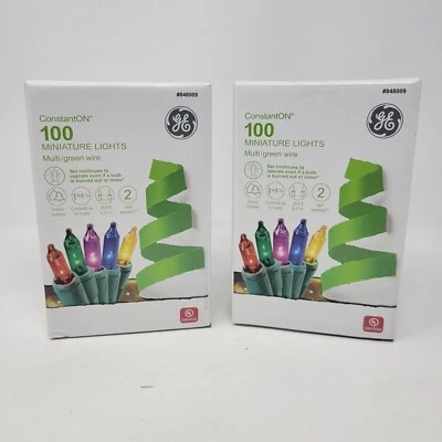 Lot Of 2 GE Constant On 100 Multi-color Miniature Lights Green Wire - Image 1 of 3