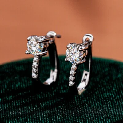 5mm D VVS1 Real Moissanite Clip Hoop Earrings for Women 925 Sterling Silver GRA - Image 1 of 4