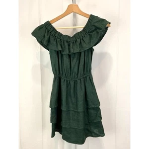 SIR. THE LABEL Linen Tiered Ruffle Dress Mini Off Shoulder Green Size 0 XS 2 - Picture 1 of 8