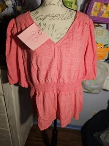 Time And Tru Pink Peplum Short Sleeves Blouse Plus Size Xxlarge (20) V Neck - Picture 1 of 8
