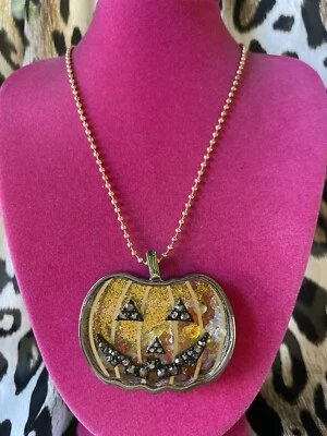 Betsey Johnson Just Treats Pumpkin Jack-O-Lantern Shaky Bottle Long Necklace - Image 1 of 4