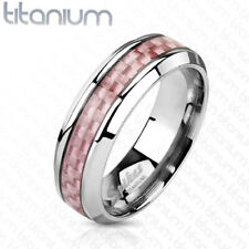 6mm Pink Carbon Fiber Inlay Band Ring Stainless Steel Women' Ring New