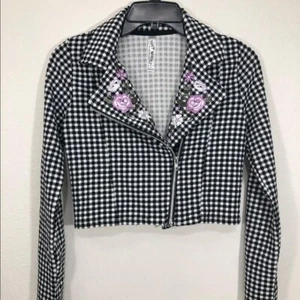 Knit works Little & girls jacket Size 14 Cropped Gingham With Floral Embroidery. - Picture 1 of 8