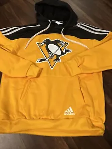 New Adidas Mens Pittsburgh Penguins Hockey Hooded Sweatshirt Size Medium NHL - Picture 1 of 4