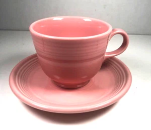 Fiestaware Cup & Saucer Vintage 1980-90s Pink Art Deco Style Homer Laughlin HLC - Picture 1 of 5