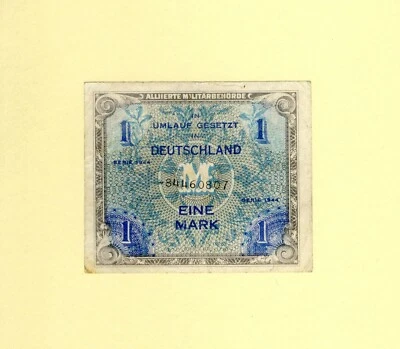 GERMANY, DEUTSCHLAND 1  EINE MARK 1944 P-192d VF+ RARE ALLIED OCCUPATION - WWII - Image 1 of 3